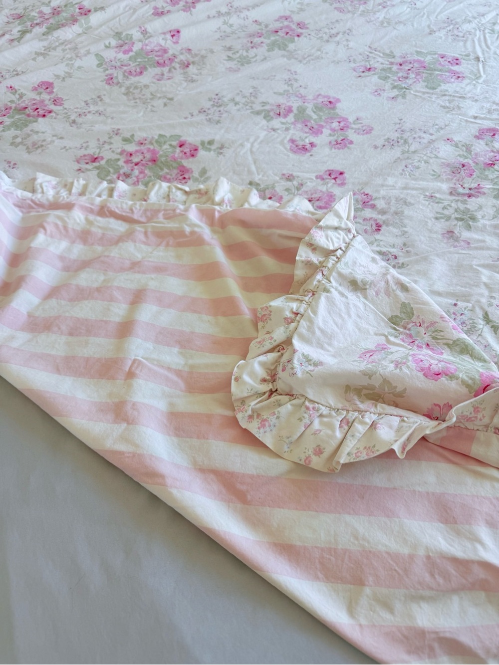 Simply Shabby Chic Pink Rose White Cabana Stripe Duvet Essex reversible ruffled